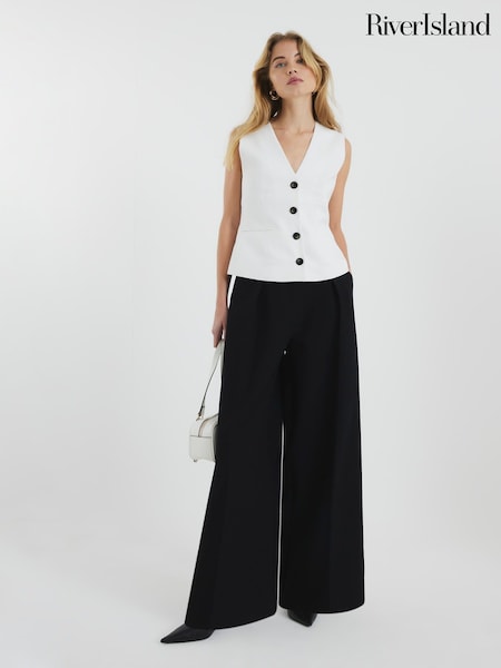 River Island White Button Front Waistcoat (F66322) | £36