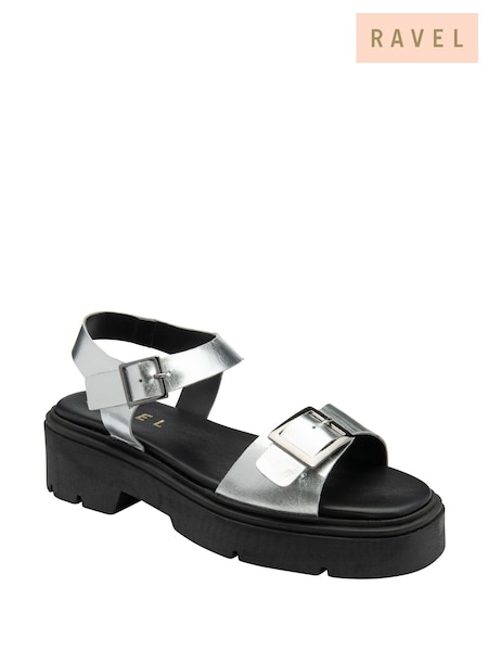 Ravel Silver Leather Flatform Sandals (F66330) | £65