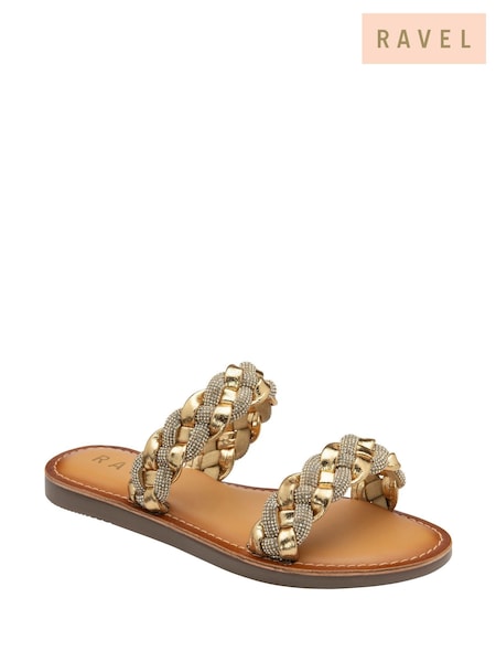 Ravel Gold Leather Flat Sandals (F66349) | £45