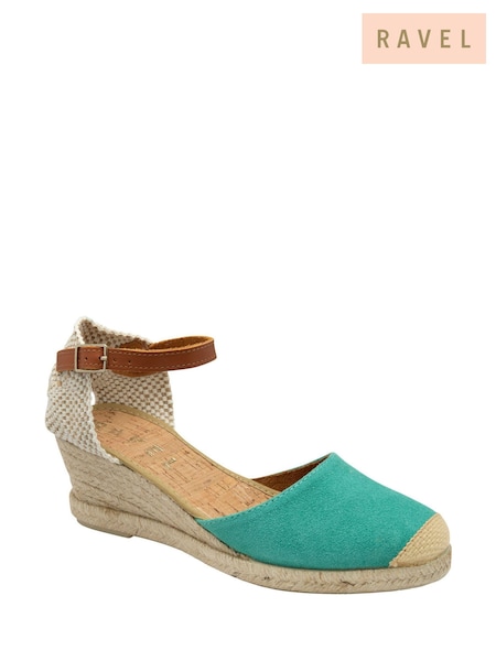 Ravel Aquamarine Blue Suede Ankle Strap Wedge Espadrilles (F66382) | £75