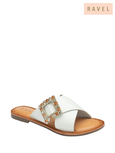 Ravel White Leather Mule Sandals (F66396) | £45