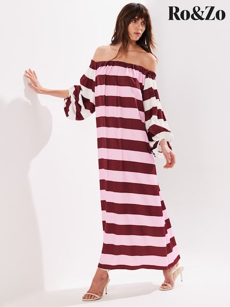 Ro&Zo Pink Stripe Bandeau Dress (F66405) | £189