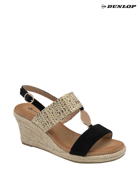 Dunlop Black Double Strap Wedge Sandals (F66417) | £35