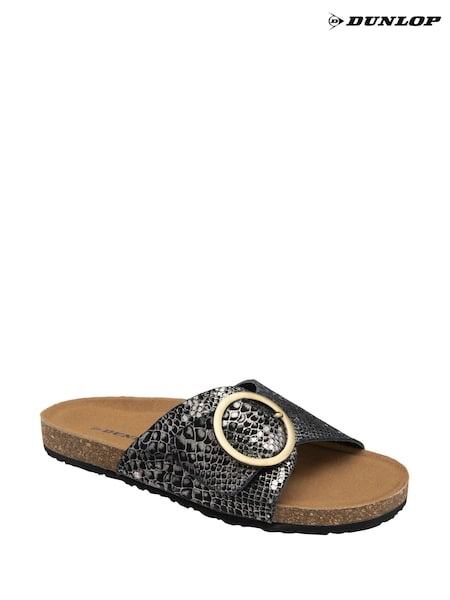 Dunlop Black Leather Footbed Mules (F66430) | £35