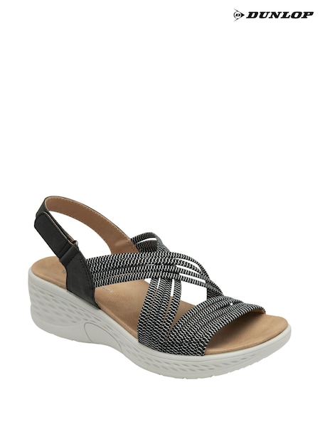 Dunlop Black Multi Elasticated Strap Wedge Sandals (F66441) | £35