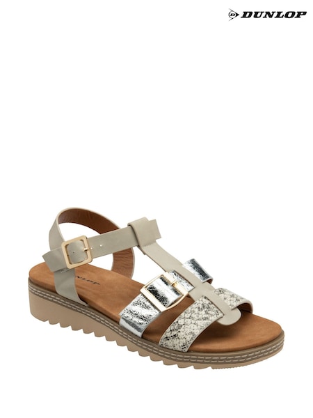 Dunlop White Twin Strap T-Bar Buckle Sandals (F66448) | £35