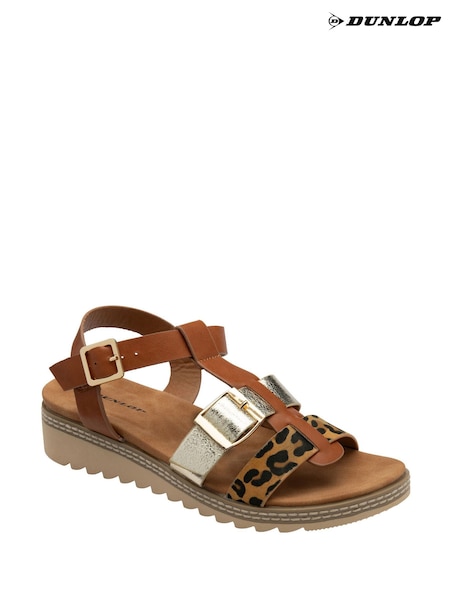 Dunlop Brown Twin Strap T-Bar Buckle Sandals (F66478) | £35