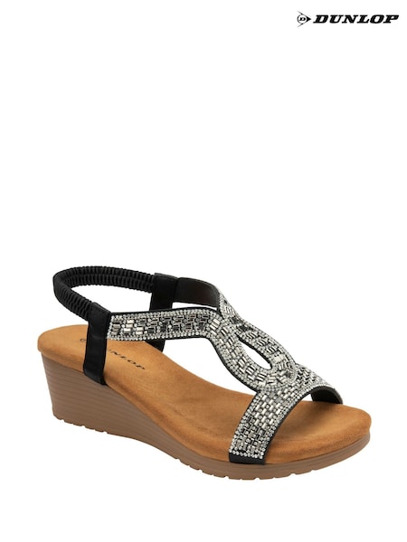 Dunlop Black Tear-Drop Wedge Elasticated Sandals (F66481) | £35