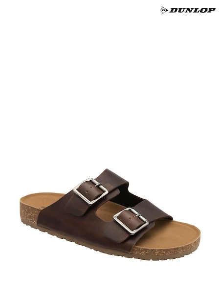 Dunlop Brown Mens Leather Mules (F66490) | £40