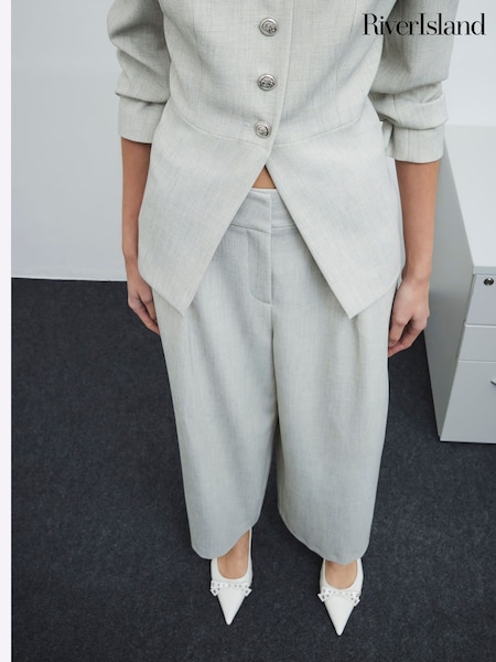River Island Grey High Waisted Wide Leg Trousers (F66499) | £45