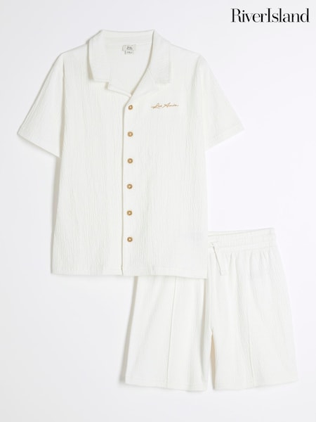 River Island White Boys Textured Revere Shirt Set (F66522) | £20