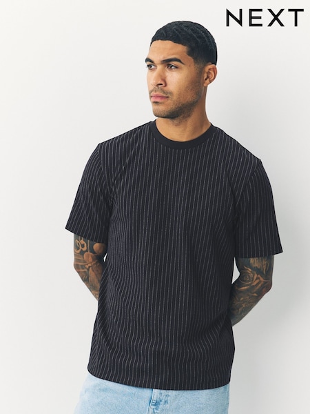 Navy Pin Stripe Brushed Patterned T-Shirt (F66588) | £22