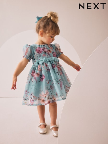 Blue Girl Flower Print Corsage Dress (3mths-8yrs) (F66647) | £23 - £29