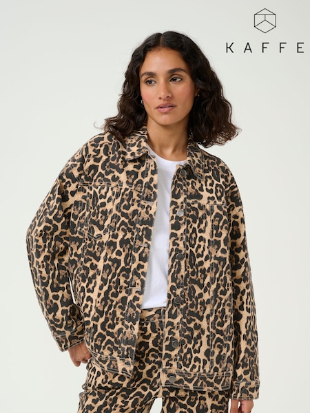Kaffe Natural Kaleonora Leopard Print Denim Jacket (F66677) | £90