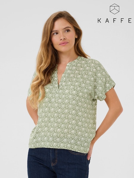 Kaffe Green Ano Short Sleeve Notch Neck Blouse (F66688) | £40