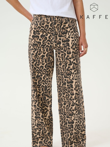 Kaffe Natural Kaleonora Leopard Print Wide Leg Jeans (F66693) | £75