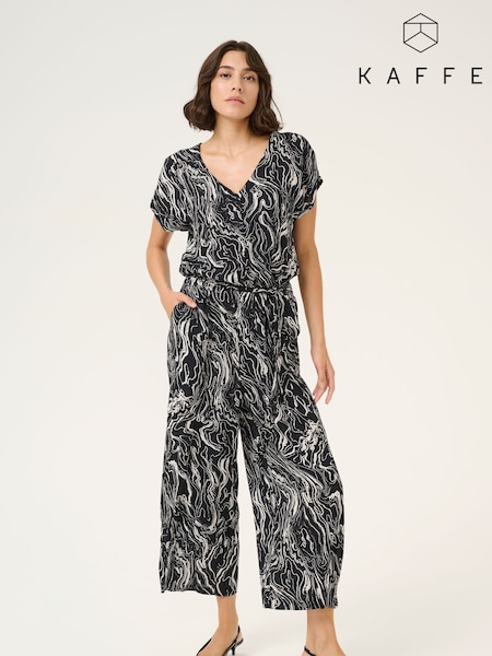 Kaffe Kamira Plain Weave Cropped Black Jumpsuit (F66708) | £70