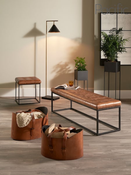 Pacific Lifestyle Set of 2 Tan Alessio Leather Handled Storage Baskets (F66751) | £180