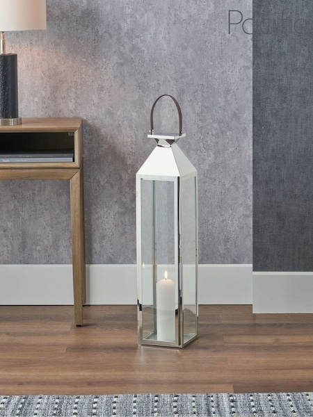 Pacific Lifestyle Silver Glass Tall Medium Lantern (F66767) | £70