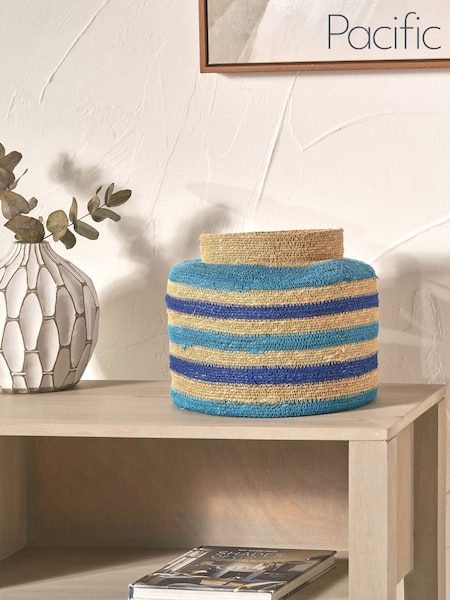 Pacific Lifestyle Blue Seagrass Stripe Round Basket (F66771) | £30