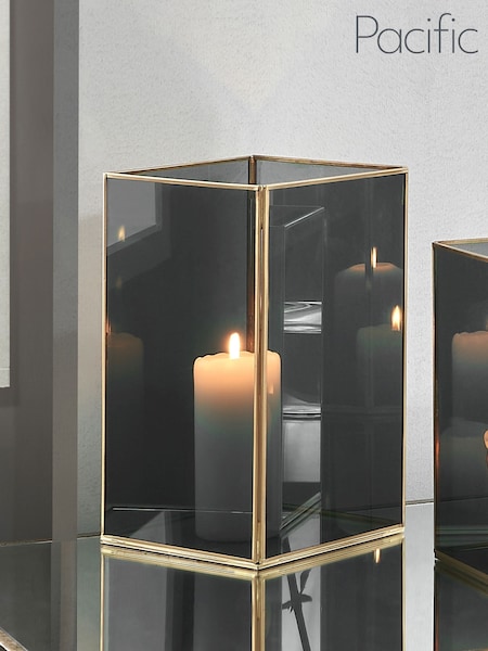 Pacific Lifestyle Brass Glass Panelled Square Candle Holder Large Hurricane (F66781) | £60