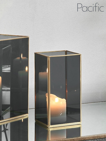 Pacific Lifestyle Brass Glass Panelled Square Candle Holder Medium Hurricane (F66782) | £50