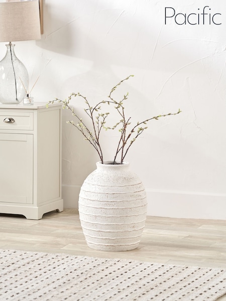 Pacific Lifestyle White Fibrestone Decorative Ribbed Large Vase (F66791) | £100