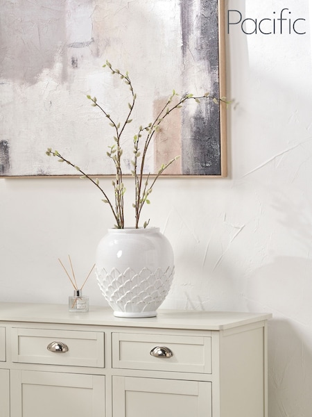 Pacific Lifestyle White Leaf Detail Stoneware Vase (F66798) | £100