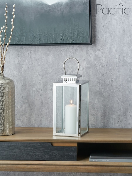 Pacific Lifestyle Silver Glass Rectangular Medium Lantern (F66808) | £40