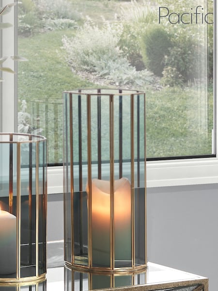 Pacific Lifestyle Brass Tall Glass Panelled Hurricane (F66829) | £80