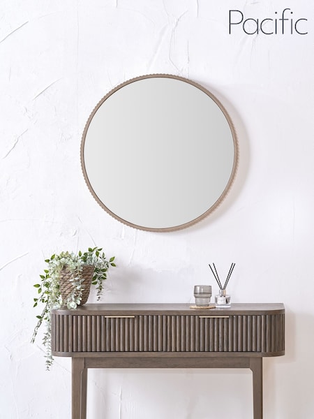 Pacific Lifestyle Oak Wood Veneer Textured Edge Round Wall Mirror (F66838) | £150