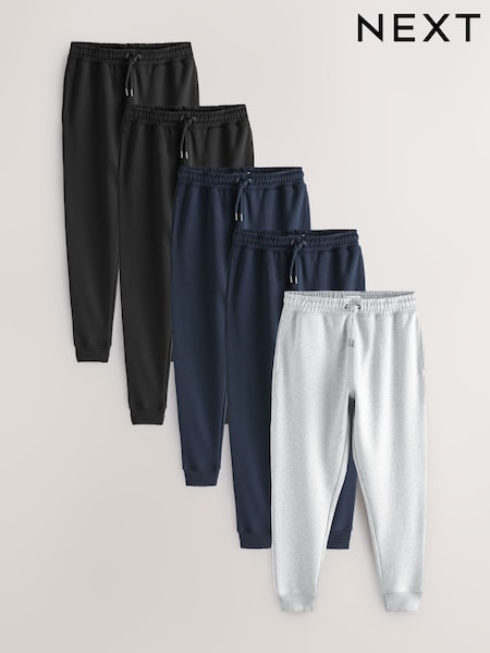 Black/Navy Blue/Grey Marl Cotton Rich Jersey Joggers 5 Pack (F66923) | £120