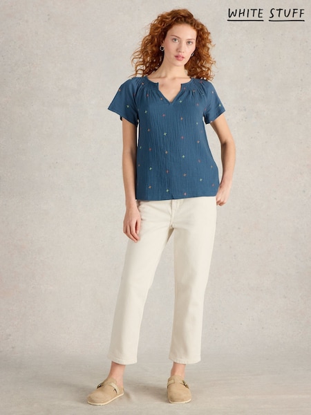 White Stuff Blue Luella Embroidered Top (F66934) | £45