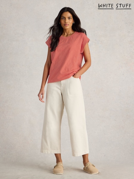 White Stuff Pink 100% Organic Cotton Betty Broderie T-Shirt (F66936) | £35