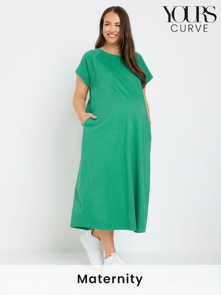 Yours Curve Green Maternity 100% Cotton Midi Swing Dress (F66953) | £34