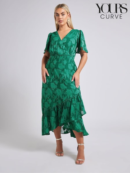 Yours Curve Green London Floral Jacquard Wrap Dress (F66958) | £60
