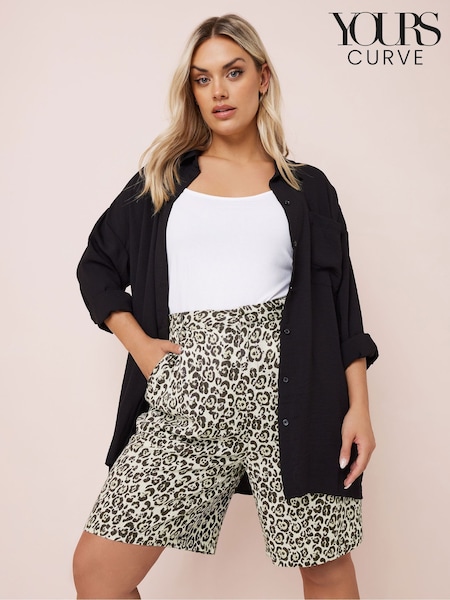 Yours Curve Animal Linen Bermuda Shorts (F66962) | £29