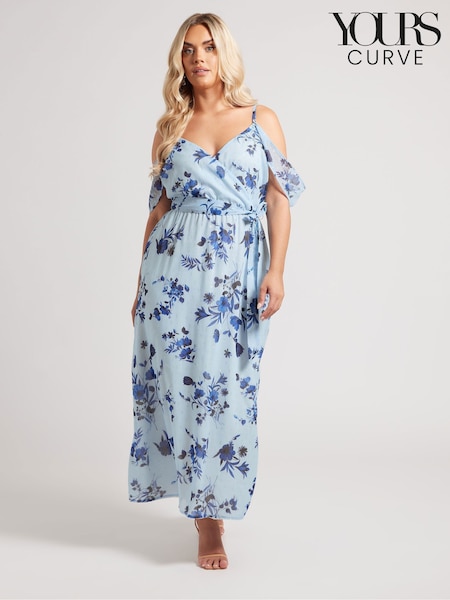 Yours Curve Blue London Abstract Metallic Spot Ruffle Dress (F66974) | £70