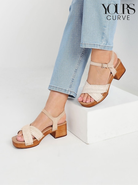 Yours Curve Natural Wide Fit Wooden Clog Sandals (F66981) | £41