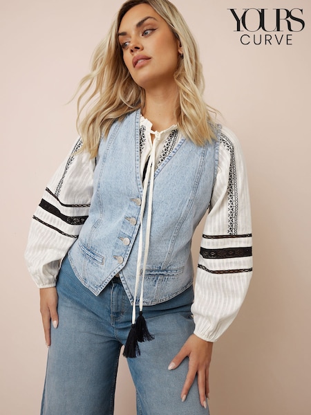 Yours Curve Blue 100% Cotton Denim Waistcoat (F66982) | £29