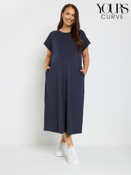 Yours Curve Blue Maternity 100% Cotton Midi Swing Dress (F66990) | £34