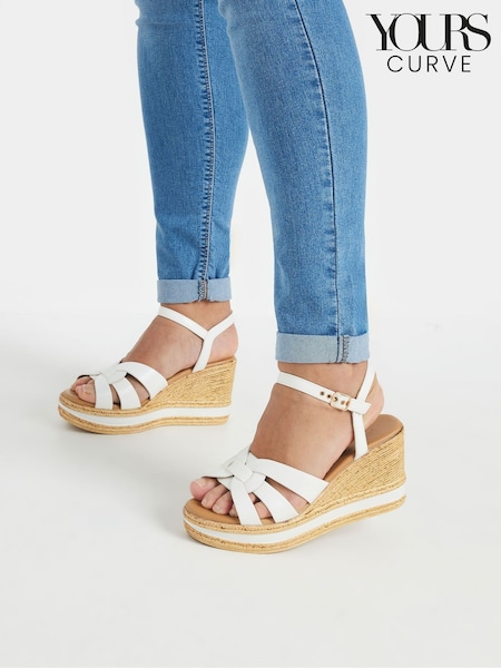 Yours Curve White Extra Wide Fit High Wedge Sandals (F66993) | £41