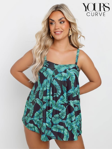 Yours Curve Green Feather Leaf Pleat Tankini (F67006) | £31