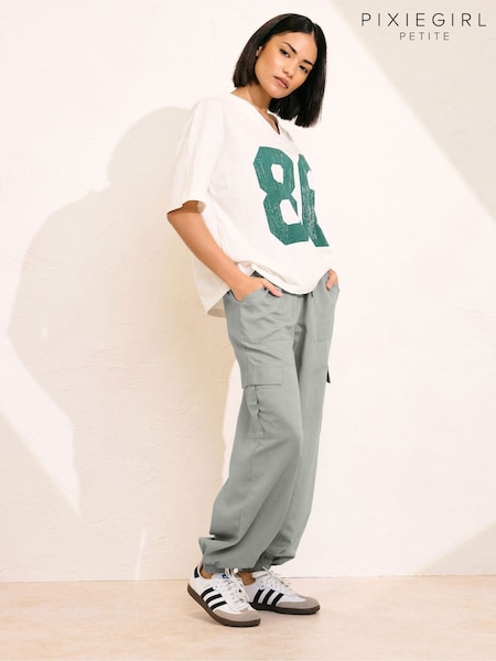 PixieGirl Petite Grey Cuffed Cargo Trousers (F67024) | £34