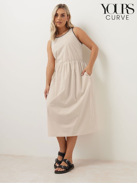 Yours Curve Natural 100% Cotton Poplin Blanket Stitch Dress (F67029) | £34