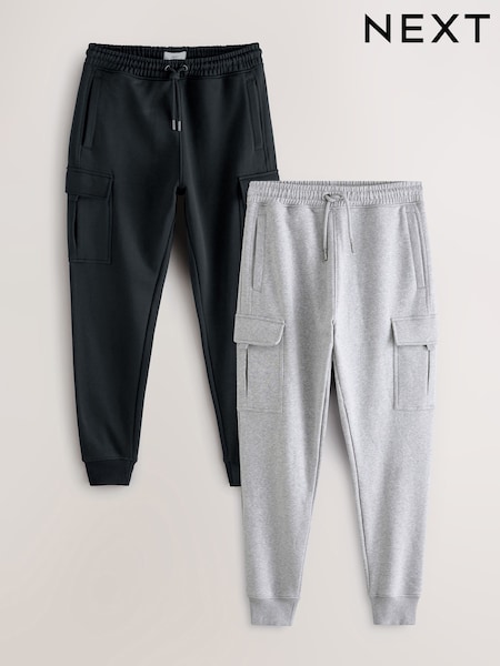 Black/Grey Marl Jersey Cuffed Cargo Joggers 2 Pack (F67034) | £52