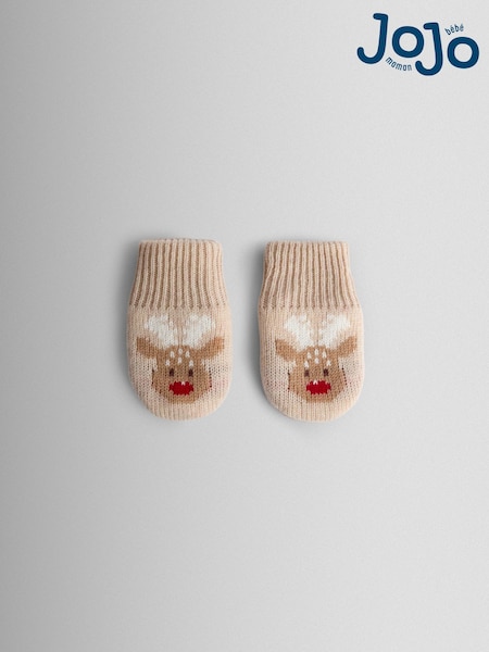 JoJo Maman Bébé Brown Reindeer Mittens (F67081) | £15.50