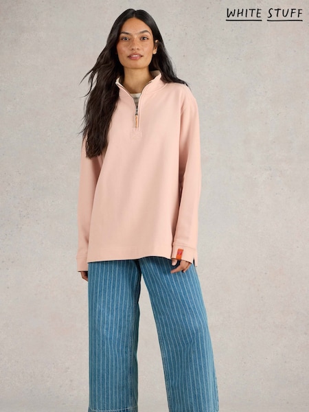White Stuff Pink 100% Cotton Plain Half Zip Sweater (F67100) | £55