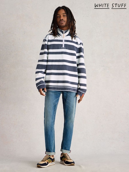 White Stuff Blue Stripe Pique Half Zip Sweatshirt (F67105) | £65