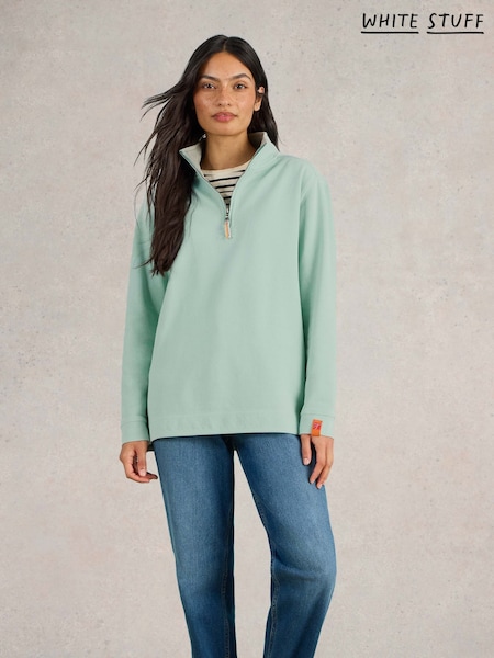White Stuff Blue 100% Cotton Pique Plain Half Zip Sweater (F67108) | £55